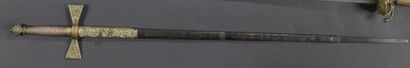 null 
*Confraternity or Masonic sword, chased brass guard; etched blade; leather...