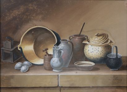 null 20th century FRENCH school, follower of LELONG

Still life with cup, wine bottles,...