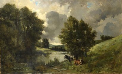 Henri CAUCHOIS (1850-1911) 
Paysage aux vaches...