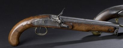 null Officer's flintlock pistol, round barrel with English proof marks; flat-bodied...