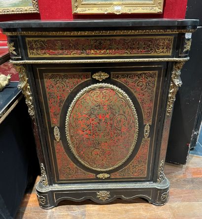 null 
Piece of furniture of between-deux in blackened wood inlaid with scrolls of...