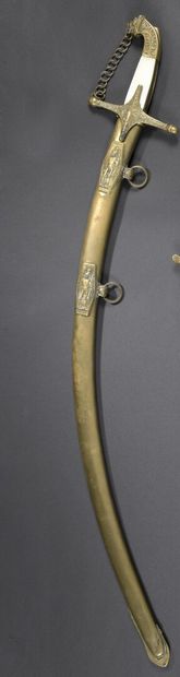 null 
*Officer's sword in the oriental style, engraved brass guard, with chain, lion...