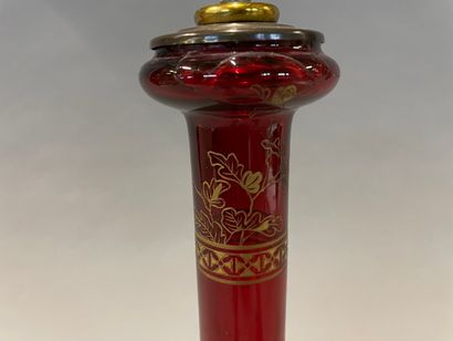 null A red glass baluster vase with peonies in gilding in the Chinese style attributed...