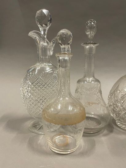 null Box of carafes, cups, cut crystal glasses and 2 boxes of Bohemian crystal g...