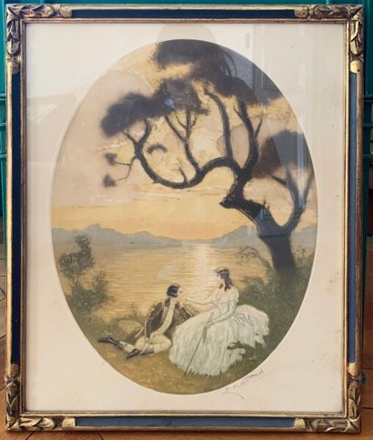 Lot of framed pieces including :

French...