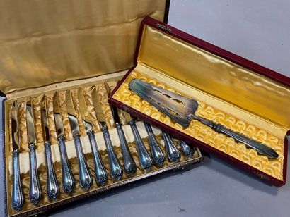 null Silver-plated metal case: cutlery, knives, ladles, coffee pot etc.