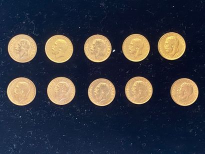  ANGLETERRE 
10 monnaies d'un souverain en or, George V 
Années : 1911 (3), 1912...