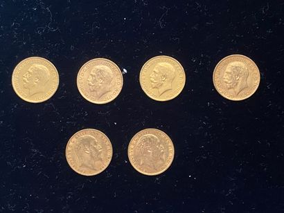 null 
ANGLETERRE




6 monnaies de 1 souverrain en or, Edward VII et Georges V




Années...