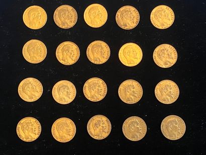  FRANCE - SECOND EMPIRE 
20 monnaies de 20 francs, Napoléon III tête nue 
Années...