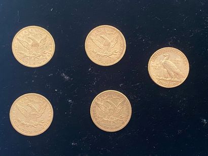 null 
ETATS-UNIS 




5 monnaies de 10 dollars en or, Liberty et Tête d’indien




Années...
