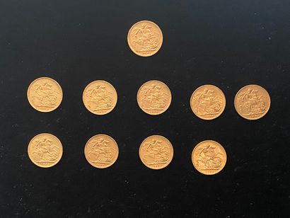 null 
ENGLAND - 10 coins of 1 British Sovereign. 




- 9 coins of a gold sovereign,...