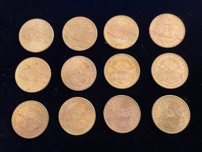  ETATS-UNIS 12 monnaies de 20 dollars en or Saint Gaudens double eagle : 1908 (1),...