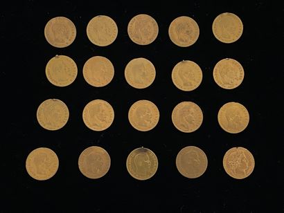 null 
FRANCE 




20 coins of 10 francs in gold, Napoleon III bareheaded and crowned...