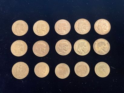  FRANCE -11 monnaies de 20 francs en or,...