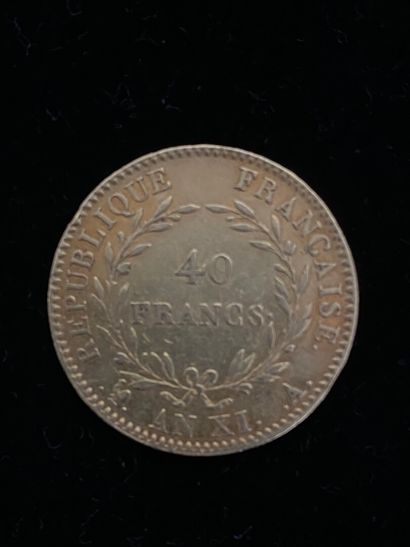 null 
FRANCE 




Une monnaie de 40 francs français en or, Bonaparte Premier Consul,...