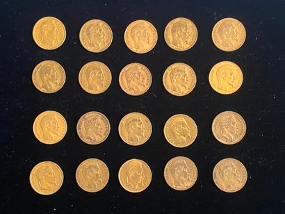  FRANCE - SECOND EMPIRE 
20 monnaies de 20 francs, Napoléon III tête nue ou couronnées....