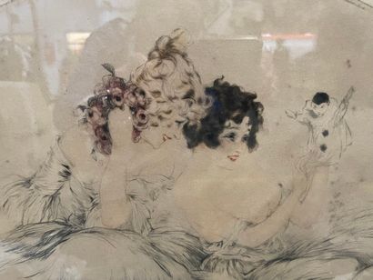 null Louis ICART (1888-1950) 

Femmes au Pierrot

Aquatinte à vue ovale, signée au...