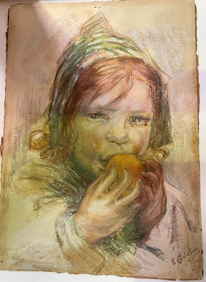 null E. GOLDBERG (late 19th - early 20th century)

Young boy crunching an orange

Pastel...