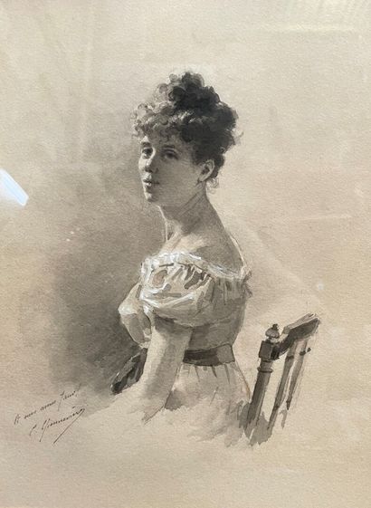 null C. CHENEVIERE (actif au XIXe siècle)

Jeune femme assise 

Lavis d'encre et...