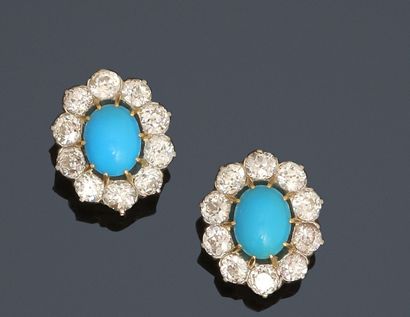 Pair of small oval brooches adorned with...