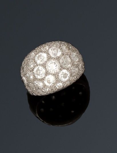 Dome ring paved with old cut diamonds on...