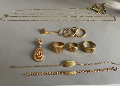 null Lot de divers bijoux ou éléments de bijoux en or : 

Quatre alliances, trois...