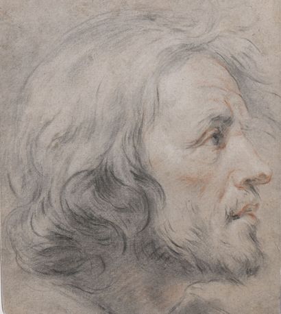  Ecole FLAMANDE vers 1700 
Portrait d'homme barbu de profil 
Pierre noire, sanguine...