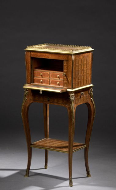 null Cabinet in veneered wood inlaid with cardboard with a curtain with slats, a...