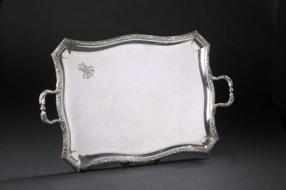 null Small rectangular silver serving tray

curved. The edge is decorated with foliage....