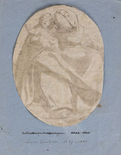  Ecole ITALIENNE du XVIIème siècle 
La Vierge à l'Enfant 
Plume et encre brune, lavis...