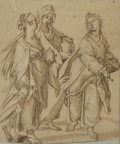 null ITALIAN school around 1700 
The three Marys 
Pen and brown ink, brown wash 
39,5...