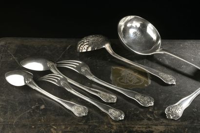 null A.E. silver household set, embossed, including : 

24 large forks,

17 large...