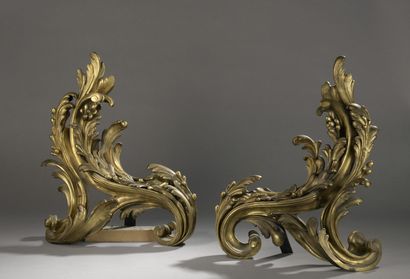 Pair of ormolu and chiseled chenets with...