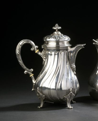 Small silver coffee pot of baluster form...