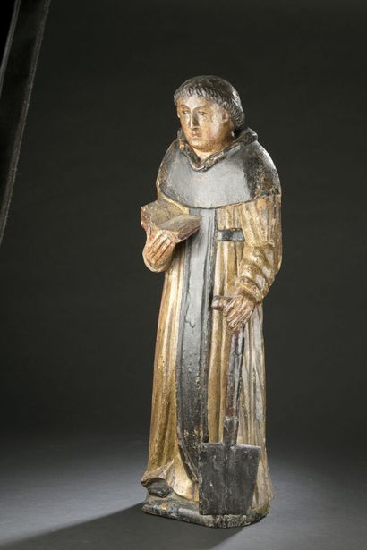 null Sculpture en bois sculpté polychrome représentant Saint-Fiacre. 

Travail populaire...