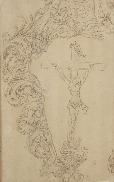 null Ecole FRANCAISE du XVIIIème siècle

La Crucifixion entourée par un motif décoratif

Plume...