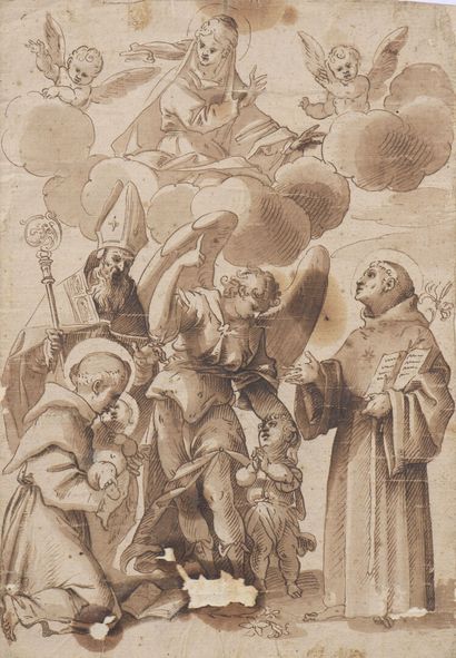  Ecole ITALIENNE du XVIIème siècle 
Saint Augustin, Saint Dominique portant l'Enfant...