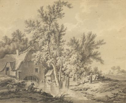 null Flemish school of the end of the 18th century

Fishermen near a water mill

Pen...