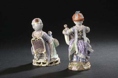 null Meissen 

Three porcelain statuettes representing two seated girls holding a...