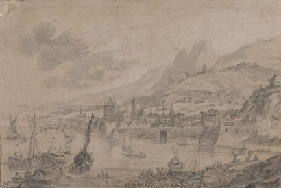 null Attributed to Herman SAFTLEVEN

(1609 - 1685)

View of a small town on the banks...
