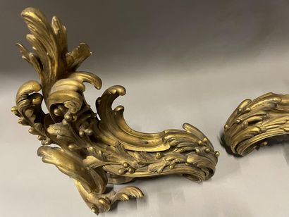 null Pair of ormolu and chiseled chenets with foliage scrolls.

H : 50 L : 35 cm