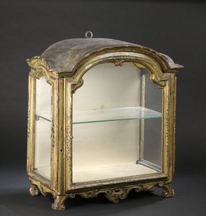 null Small molded wooden display case, painted cream with a decoration of branches,...