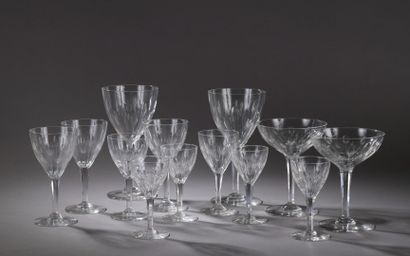 null Service of crystal stemmed glasses of Val Saint Lambert, with cut decoration...