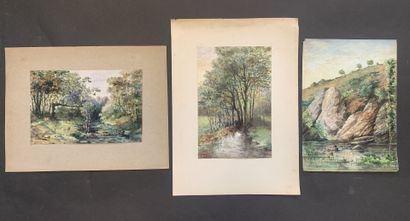 null HENRIOT (1857-1933)

Landscapes

Set of eleven watercolors on paper pasted on...