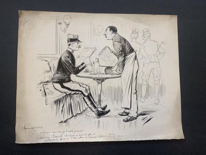 null HENRIOT (1857-1933)

Pen-and-ink illustration on paper signed, titled with dialogue...