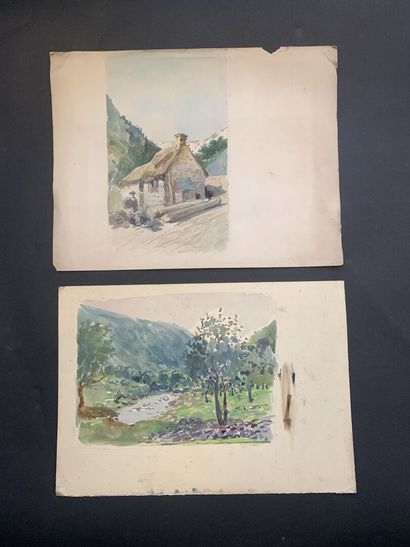 null HENRIOT (1857-1933) 
Landscapes, garden views, villages, mountains 
Set of five...