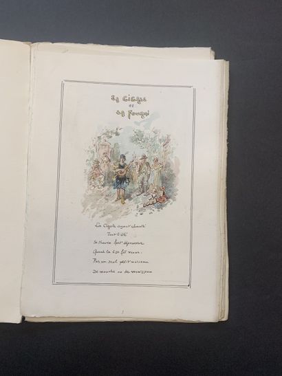 null Jean de LA FONTAINE 

Collection of nine handwritten fables illustrated in watercolor,...