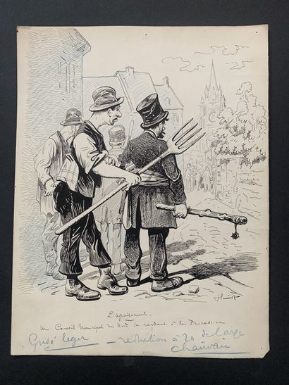 null HENRIOT (1857-1933)

Two illustrations: 

"Appeasement"

"Electoral manners

Pen...