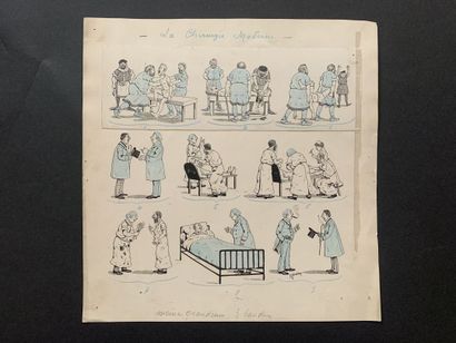 null HENRIOT (1857-1933)

Two illustrations: 

"The consultation"

"Modern surgery"

Pen...