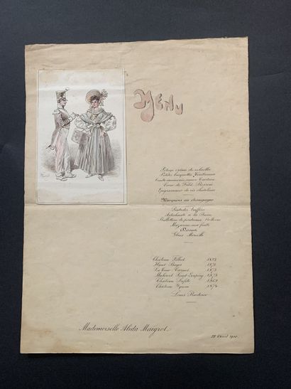 null HENRIOT (1857-1933)

Menu dated April 28, 1910 including a watercolor and pen...